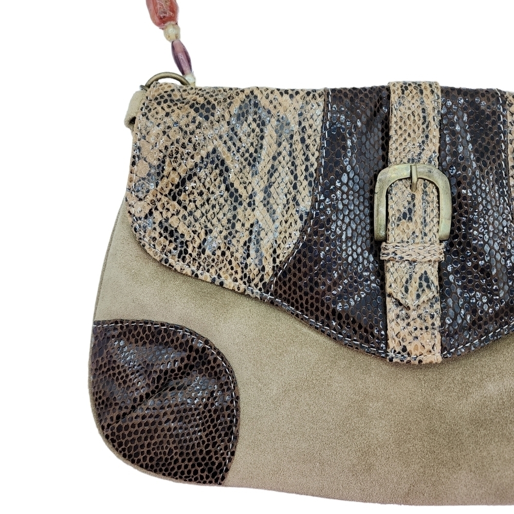 Spiegel Women's Vintage Brown Suede Snakeskin Handbag - Picture 2 of 8